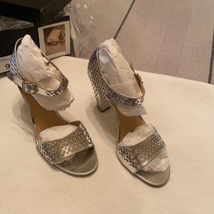 J Crew Silver Vega Metallic perforated sandals
